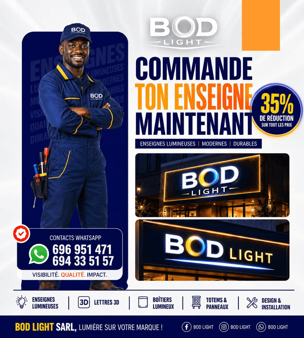 Visuel publicitaire BOD LIGHT SARL